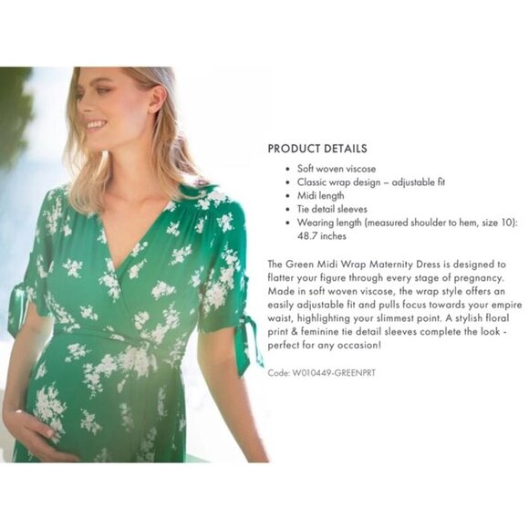 Seraphine Floral Print Midi Wrap Maternity Dress Green SZ 10 - Picture 4 of 6